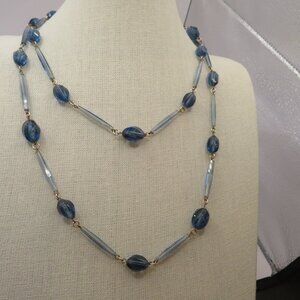 Blue Beaded Necklace Extra Long